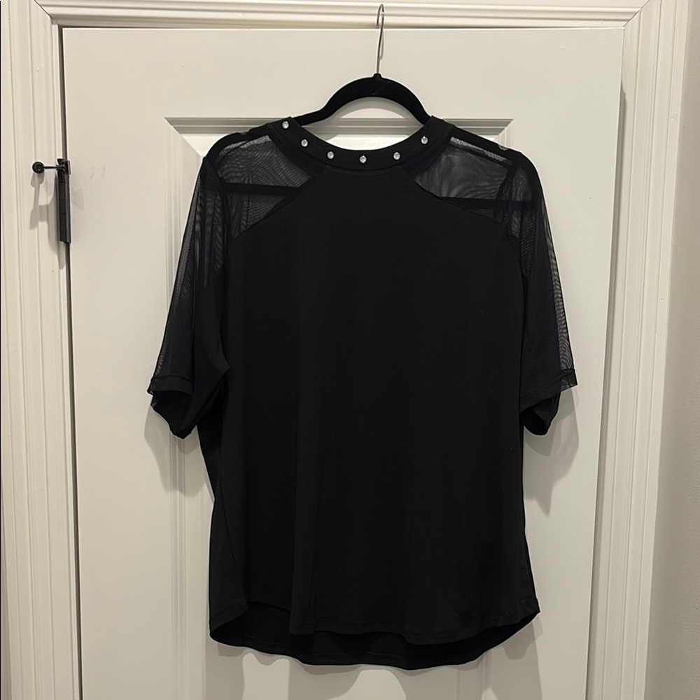 Black Mesh Detail Women's Top